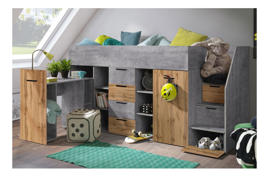 Dječji kombinirani krevet 90 cm Kesa 3 (beton + hrast wotan) (D)
