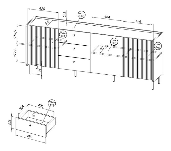 Komoda Phelan P6 (orah warmia + crna)