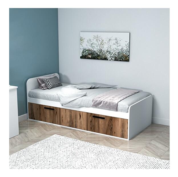 Egyszemélyes ágy 90 cm Levipo 2 (világos dió + fehér) (ágyráccsal)