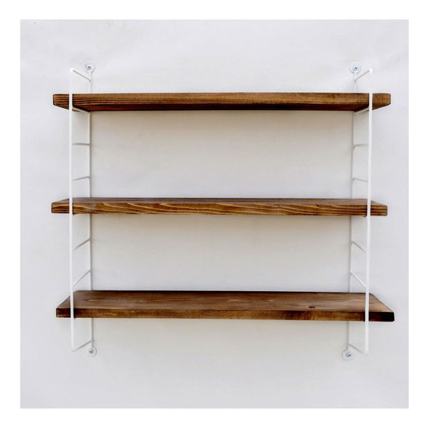 Dekoratívna nástenná polica Duvelo 6 (biela + orech) 