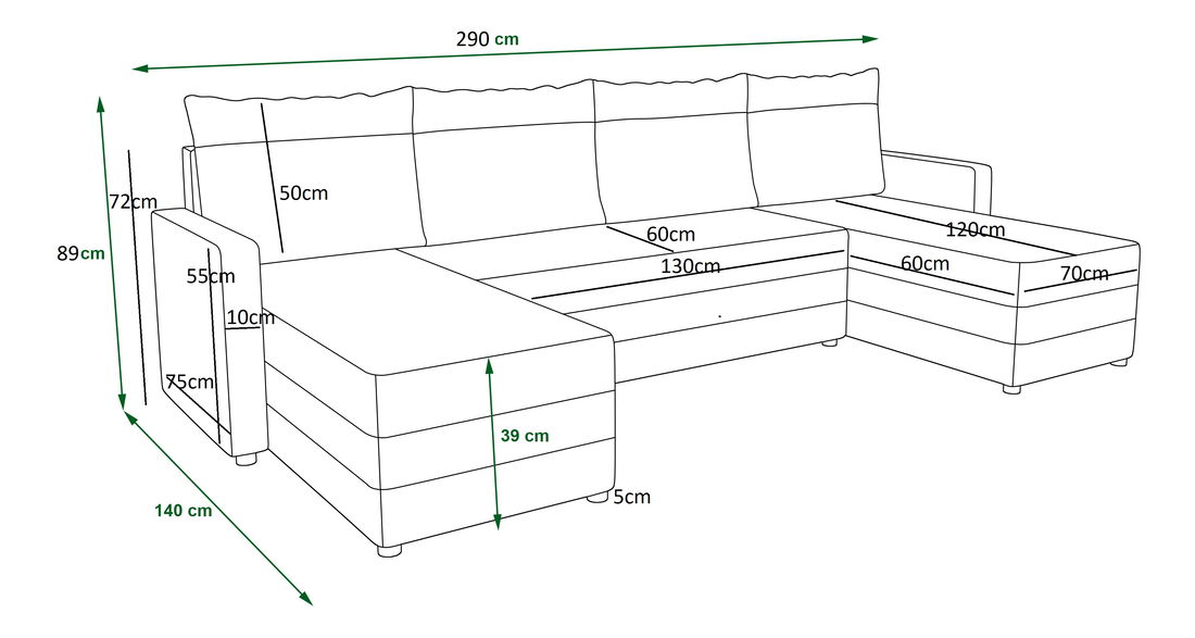 Kutna garnitura u obliku slova U Pure U Bis (crna + siva)