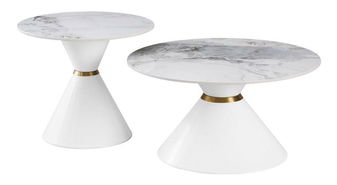 Set stolića za kavu (2 kom.) Mavazo (bijeli mramor + Bijela + zlatna) *outlet moguća oštećenja
