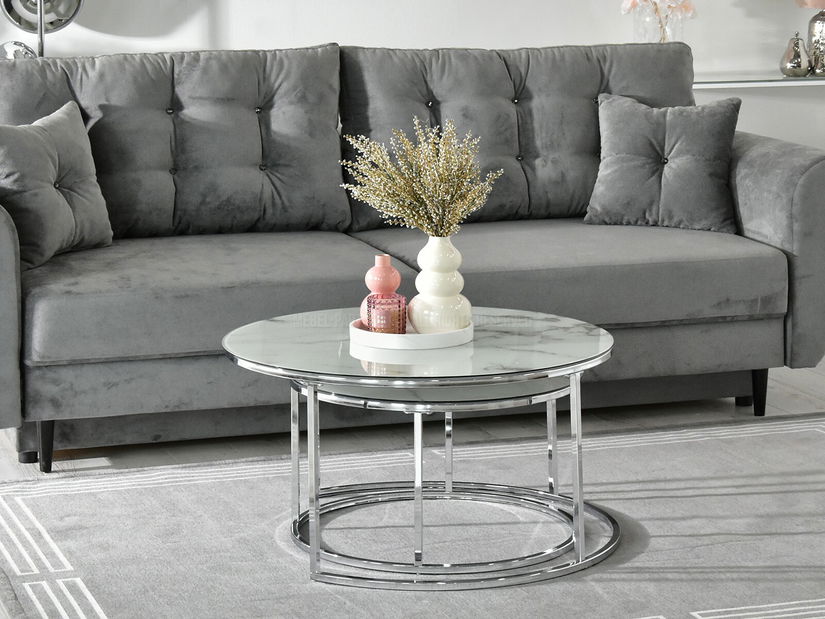 Dohányzóasztal Grande (fehér márvány + króm)