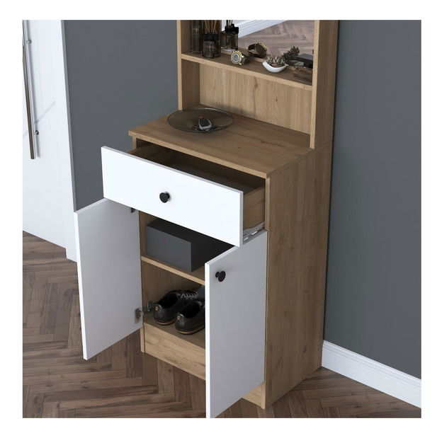 Mobilier hol Pixie 6 (nuc + alb) (cu oglindă)