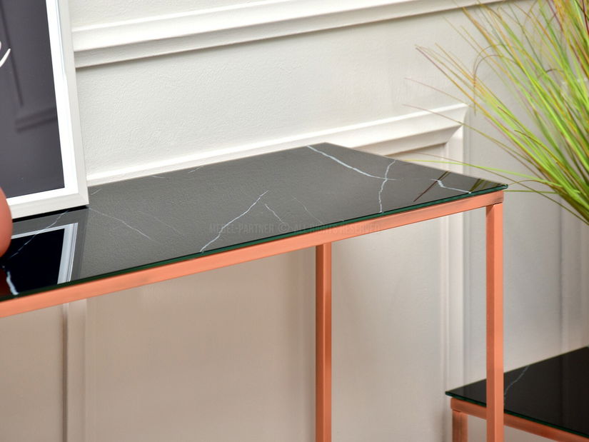 Konzolový stolík Bella Kons (čierny mramor + medená)