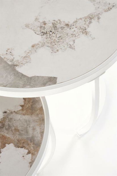 Dohányzóasztal szett (2 db.) Inesz (bézs márvány + fehér)