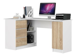 Kutni PC stolić Bienvenida (bijela + hrast sonoma) (L)