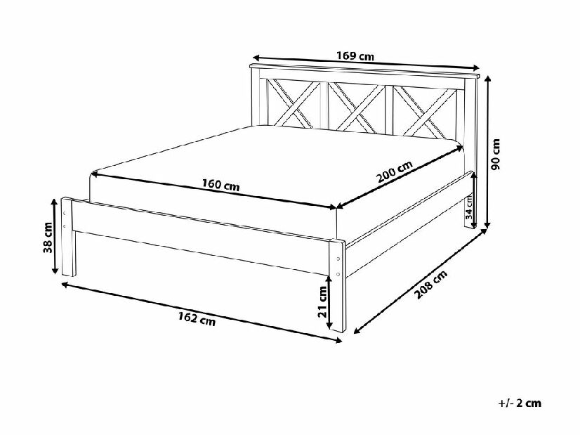 Manželská posteľ 160 cm TANTE (drevo) (biela) (s roštom)