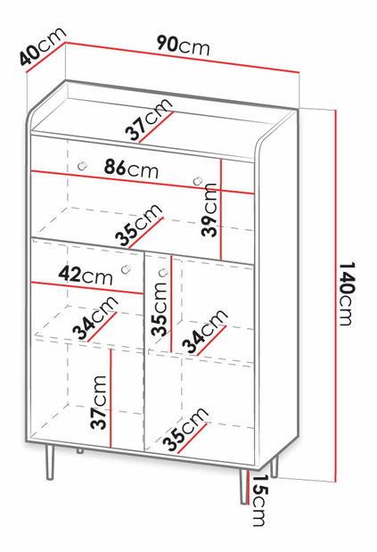 Komoda KB90 Peczo PC03 (brandy castello + čierna) *výpredaj