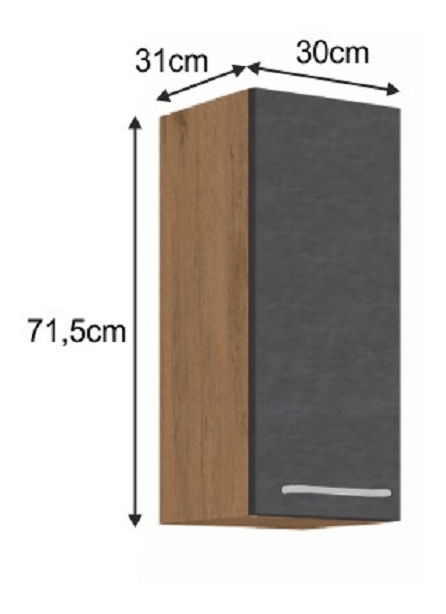 Dulap superior de bucătărie 30 G-72 1F Velaga (gri mat + stejar lancelot)