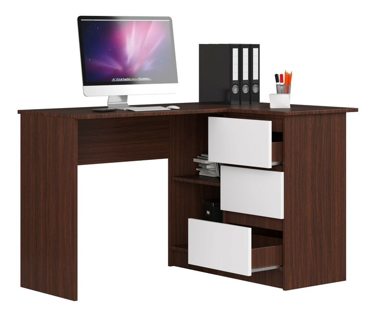 Masă PC de colț Bodhi (wenge + alb) (D)