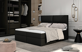 Pat matrimonial Boxspring 185 cm Alyce (negru Sawana 14) (cu saltele)