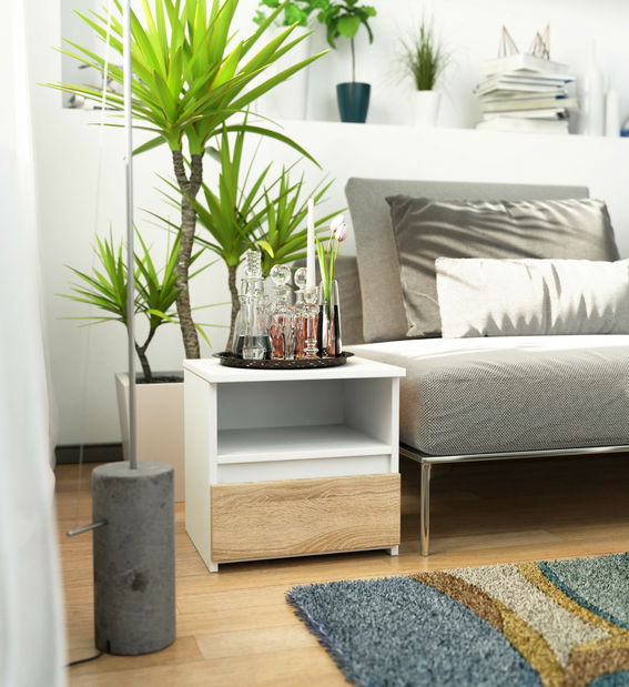 Éjjeliszekrény Cincuenta (fehér + sonoma tölgy)