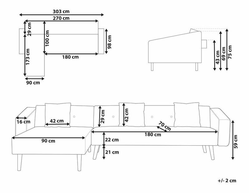 Rohová sedačka Vanto (modrá) (L)