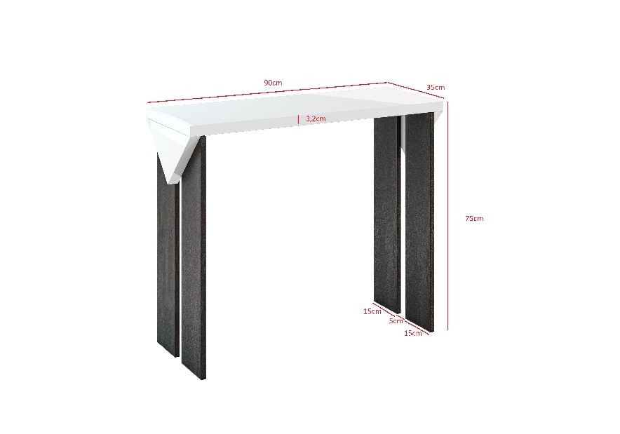 Konzolasztal Tarni (fényes fehér + sötétszürke)