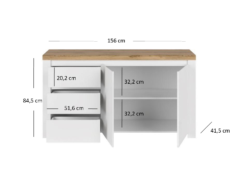 Komoda Vina 2d3s(biela lesklá + dub wotan)