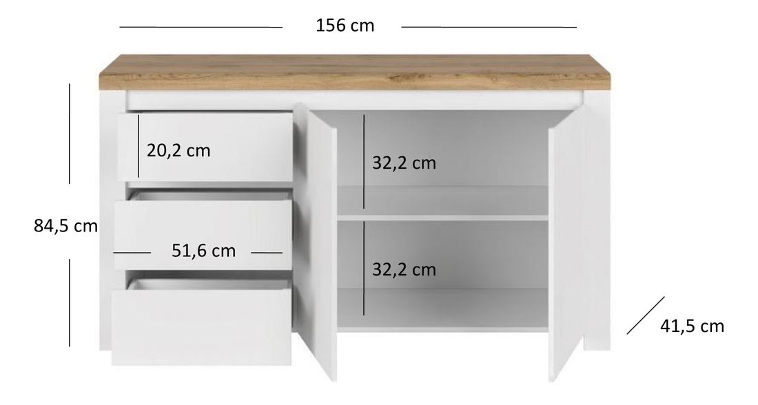Komoda Vina (bijela sjajna + hrast wotan)