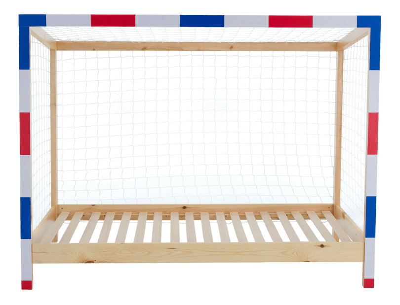 Pat pentru copii 90 cm Facilmente (natural + albastru + roșu) (cu somieră)
