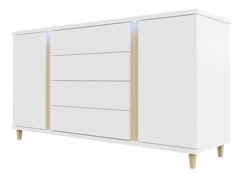 Komód Aurelius 180 AR04 (fehér + fényes fehér + természetes furnér)