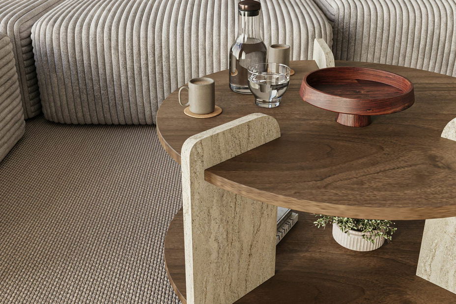 Konferenčný stolík Oaly 1 (travertín + orech)