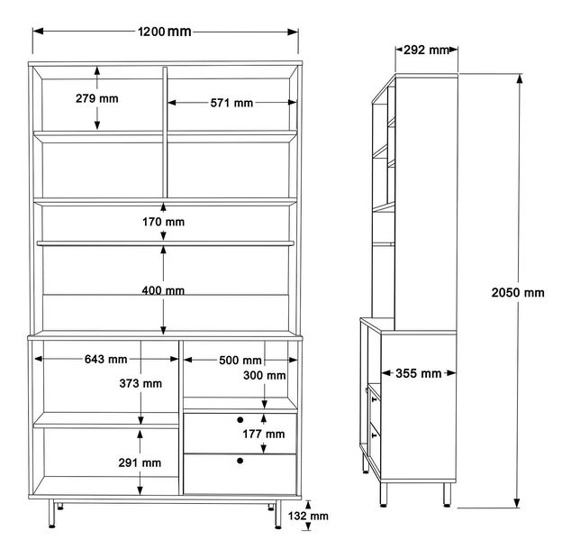 Dulap cu rafturi Rebutia 7 (stejar + antracit)