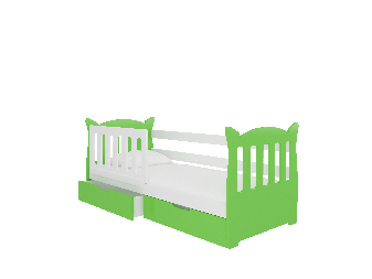 Pat pentru copii 160x75 cm Lenka (cu somieră și saltea) (Alb + Verde)