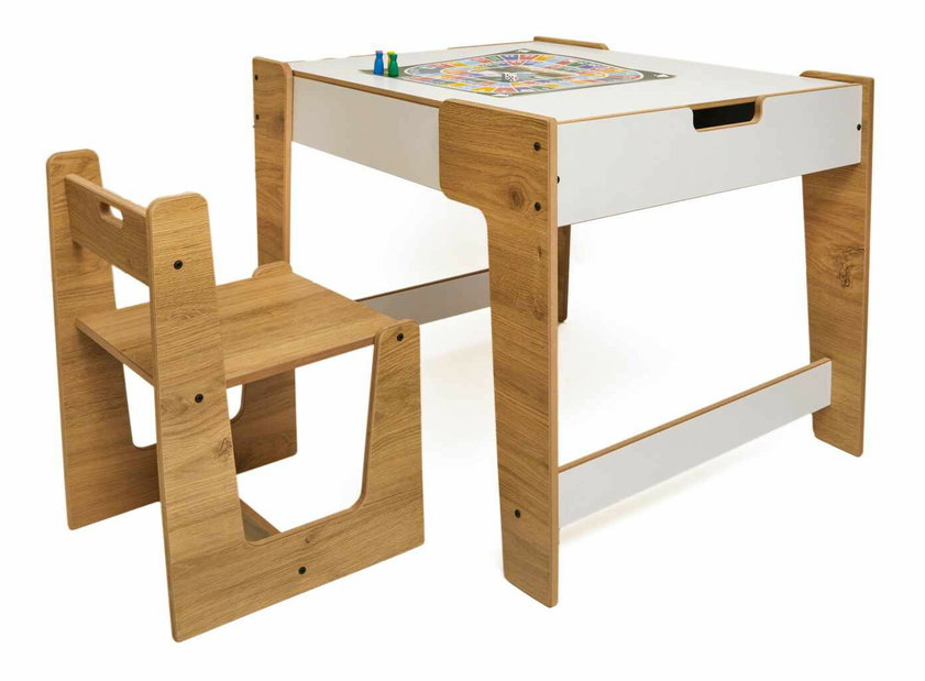 Set detský stolík a stolička Pidili 4 (biela + naturálna)