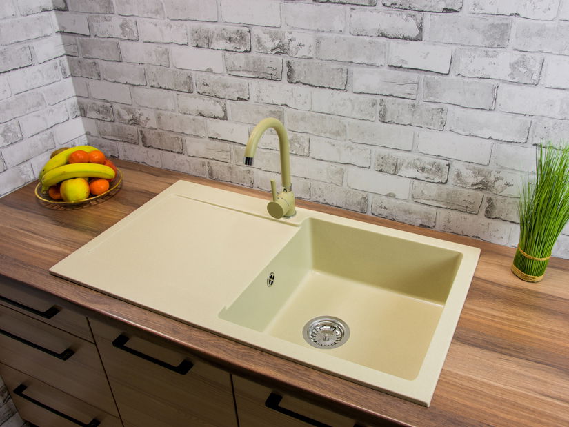 Chiuvetă de bucătărie Adaxa (bej) (cu 1 orificiu pentru robinet) (S)