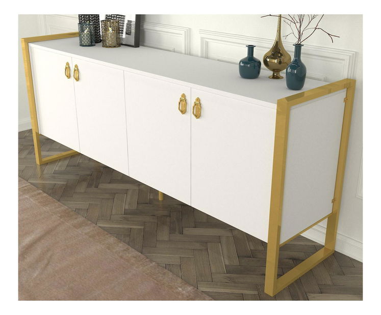 Konzolový stolík Nubulo 1 (biela + zlatá) 