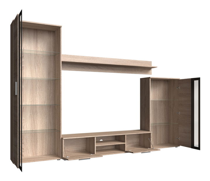 Mobilier living Orenia (stejar sonoma + Negru) (iluminat LED Alb)