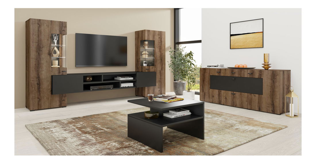Mobilier living Cobie 2 (stejar monastery + negru)