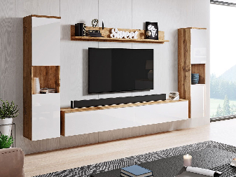 Mobilier living Nova XL (Stejar wotan + Alb lucios) (fără iluminat)