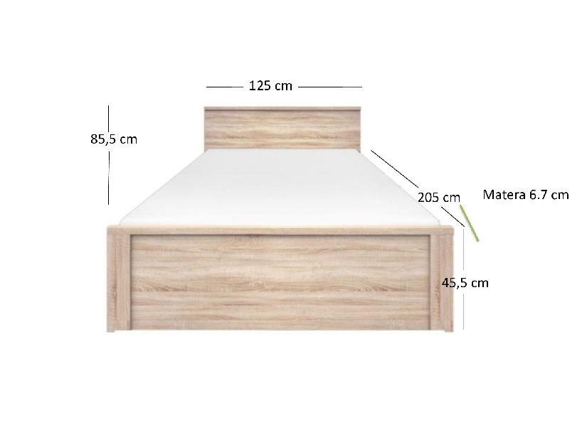 Franciaágy 120 cm Noella (szonoma tölgy) (matrac és ágyrács nélkül)