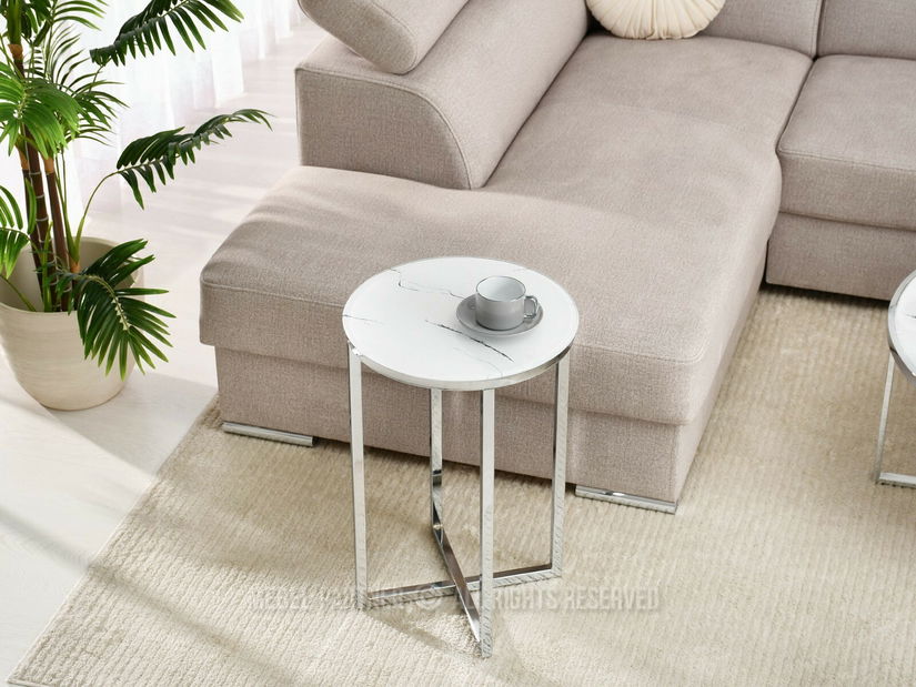 Dohányzóasztal Calvis (fehér márvány + króm)