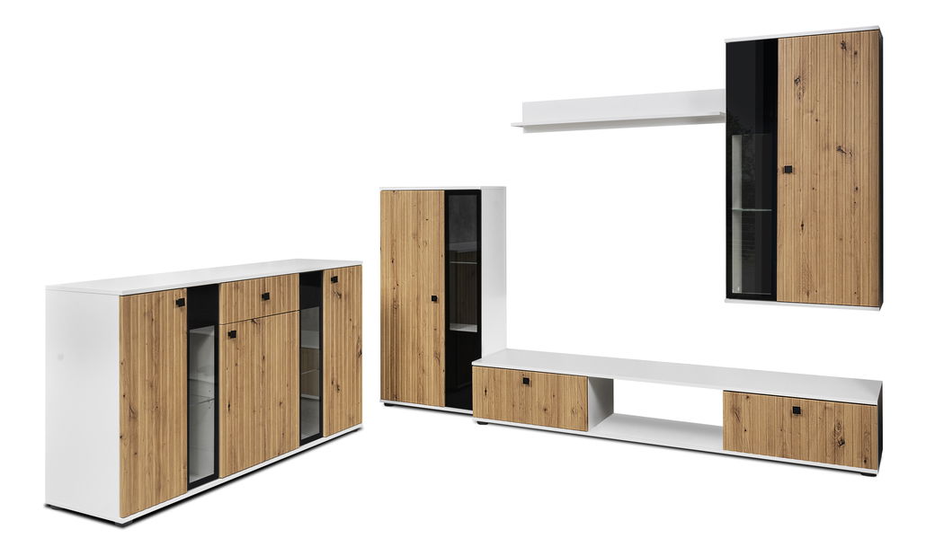 Dnevni boravak Saul (hrast artisan + bijela) (bez rasvjete)