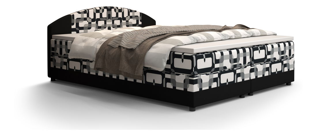 Manželská posteľ Boxspring 160 cm Orlando (vzor + tmavohnedá) (s matracom a úložným priestorom)