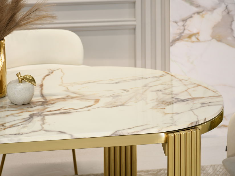 Jedálenský stôl Alimenticia (mramor + zlatá)