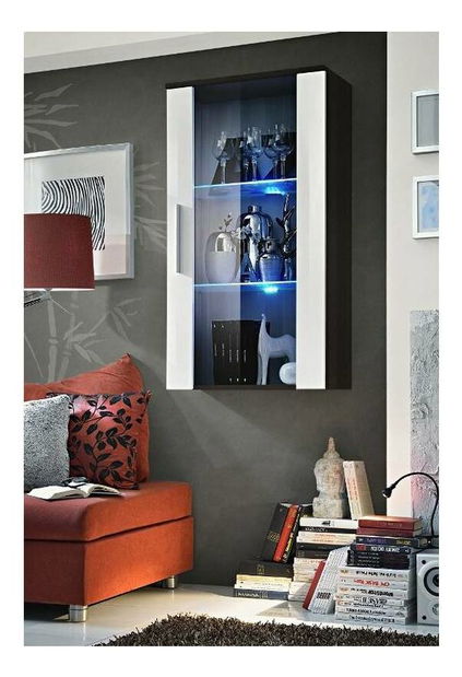 Vitrína na stenu Nelia 23 EMWH N2 (s osvetlením) (wenge + biely lesk)