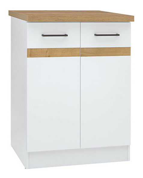 Alsó konyhaszekrény Julian D2D/60/82 (Fényes fehér + Arany craft tölgy)