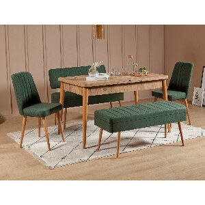 Rozkladací jedálenský stôl s 2 stoličkami a 2 lavicami Vlasta (borovica antlantic + zelená)