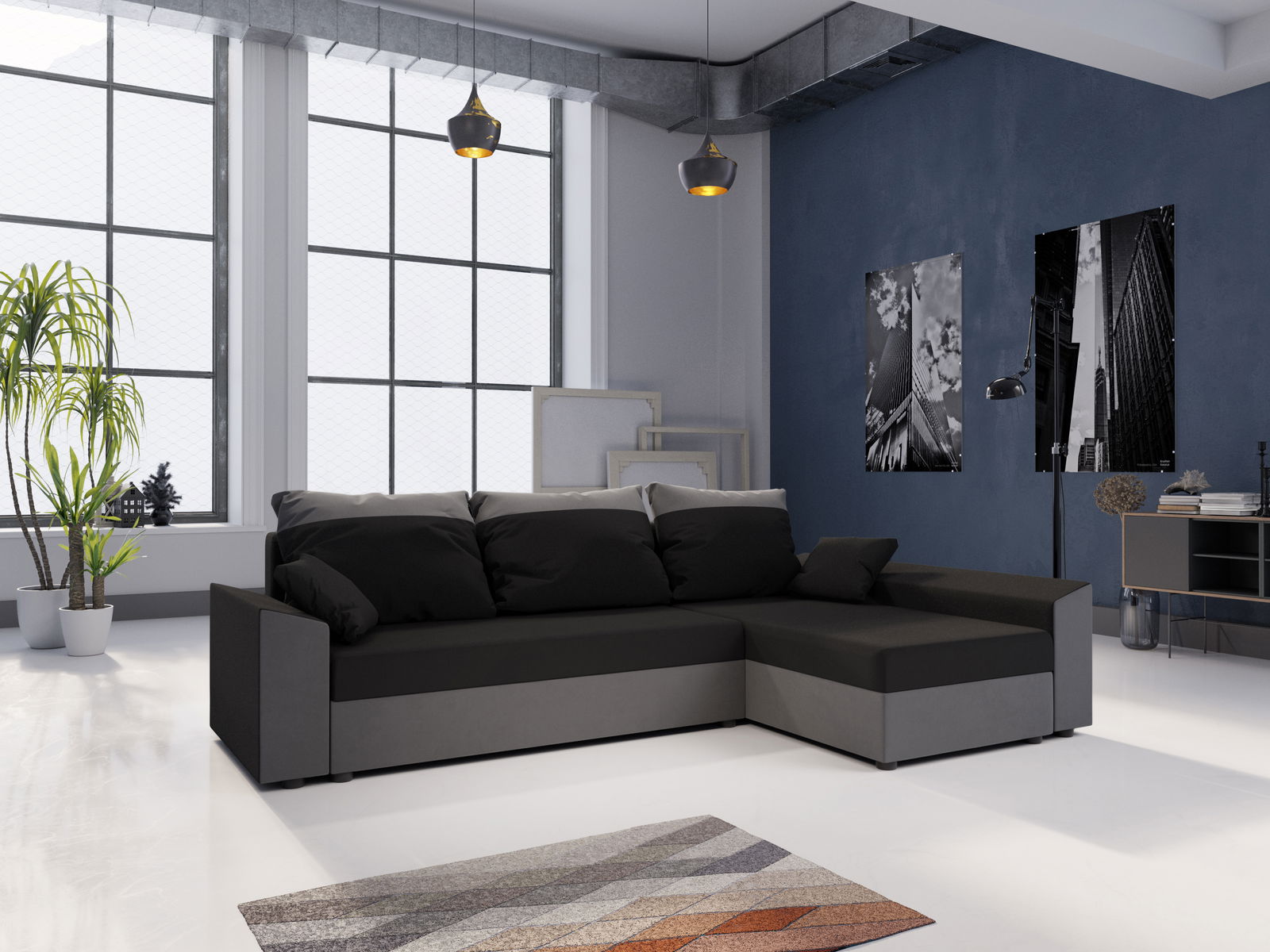 Sarok ülőgarnitúra Paragon L (fekete + szürke) (J)