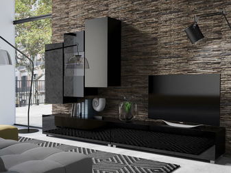 Set za dnevni boravak Calabria 2 (crna mat + crni sjaj) (s rasvjetom)