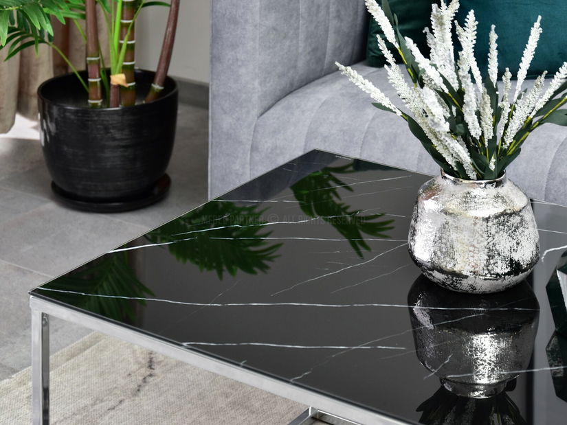 Konferenčný stolík Bella Xl (čierny mramor + chrómová)