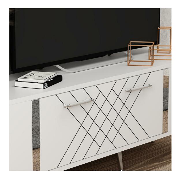 TV asztal/szekrény Tunini (fehér + ezüst) 