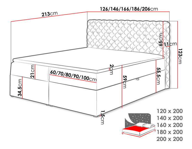 Bračni krevet 200cm Timbre (siva)