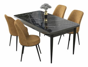 Jedálenský set Nilla (čierny mramor + hnedá) (pre 4 osoby)