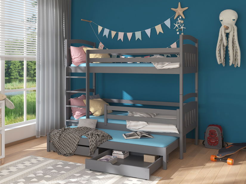 Dječji krevet na kat 200x90 cm Aladar (s podnicom) (grafit)