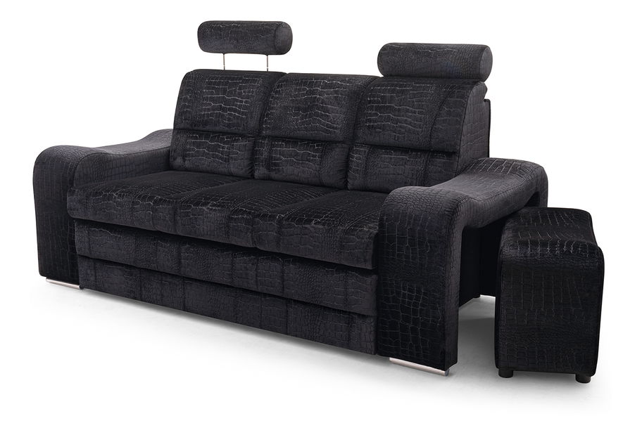 Pohovka trojsedačka Wendell (čierna) (s taburetkami)