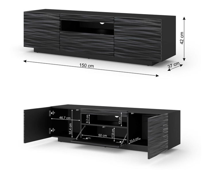 TV stolík/skrinka Aurora 150 (sahara čierna) (s LED osvetlením)