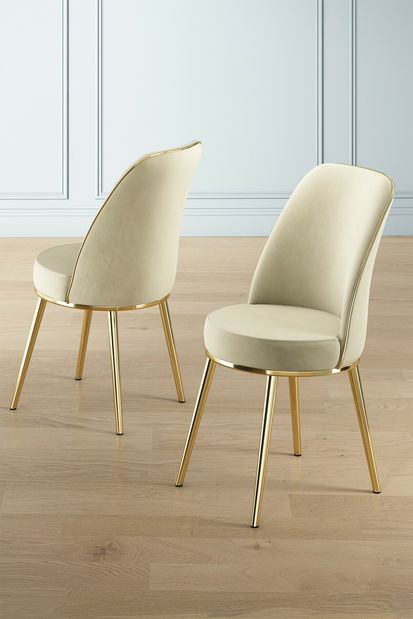 Set 2 ks. jedálenských stoličiek Pufenda (krémová + zlatá)